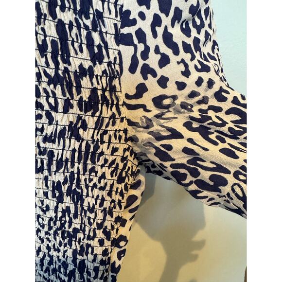 Baum Und Pferdgarten Adamaris Leopard Smocked Silk Midi Dress Blue Sz 40 US 8/10 - Picture 7 of 9
